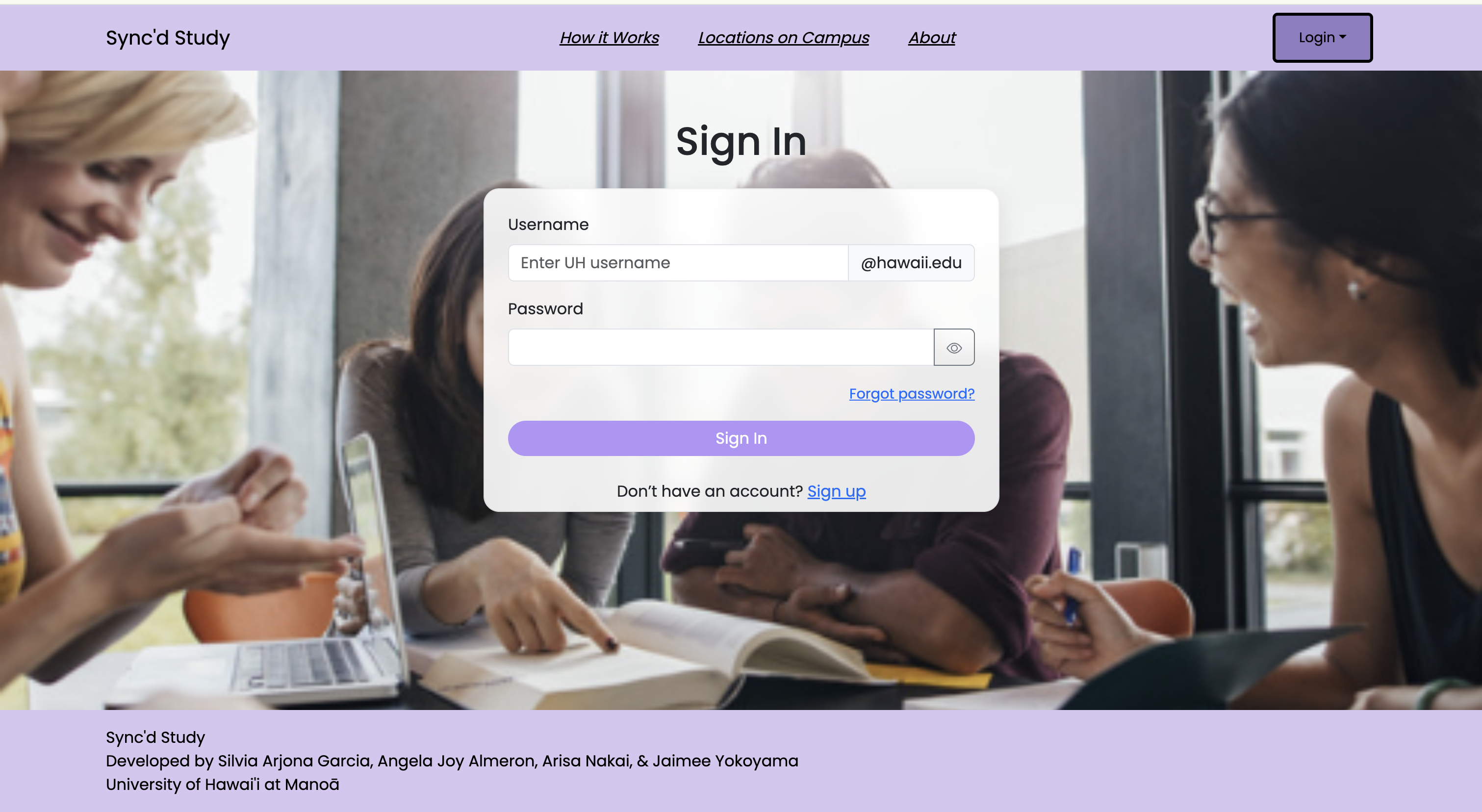 Sync'd Study User Sign In Page